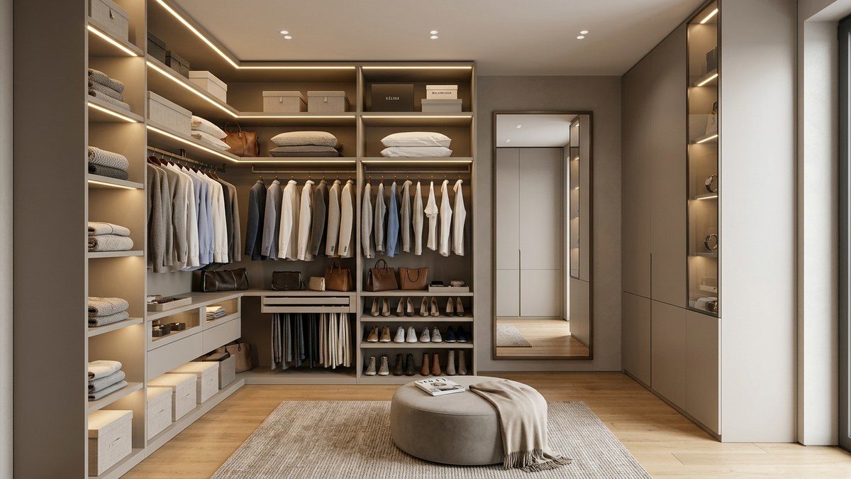 Просторная гардеробная с подсветкой Bruno