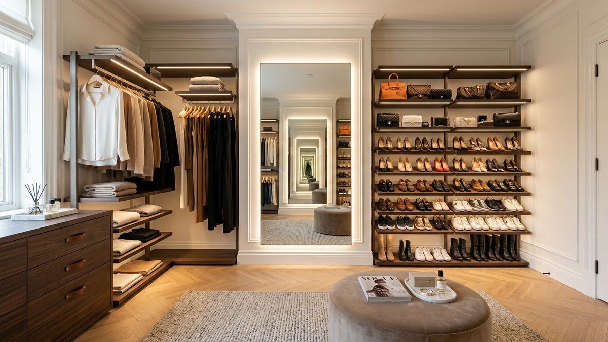 Готовая гардеробная в спальне с подсветкой Bruno