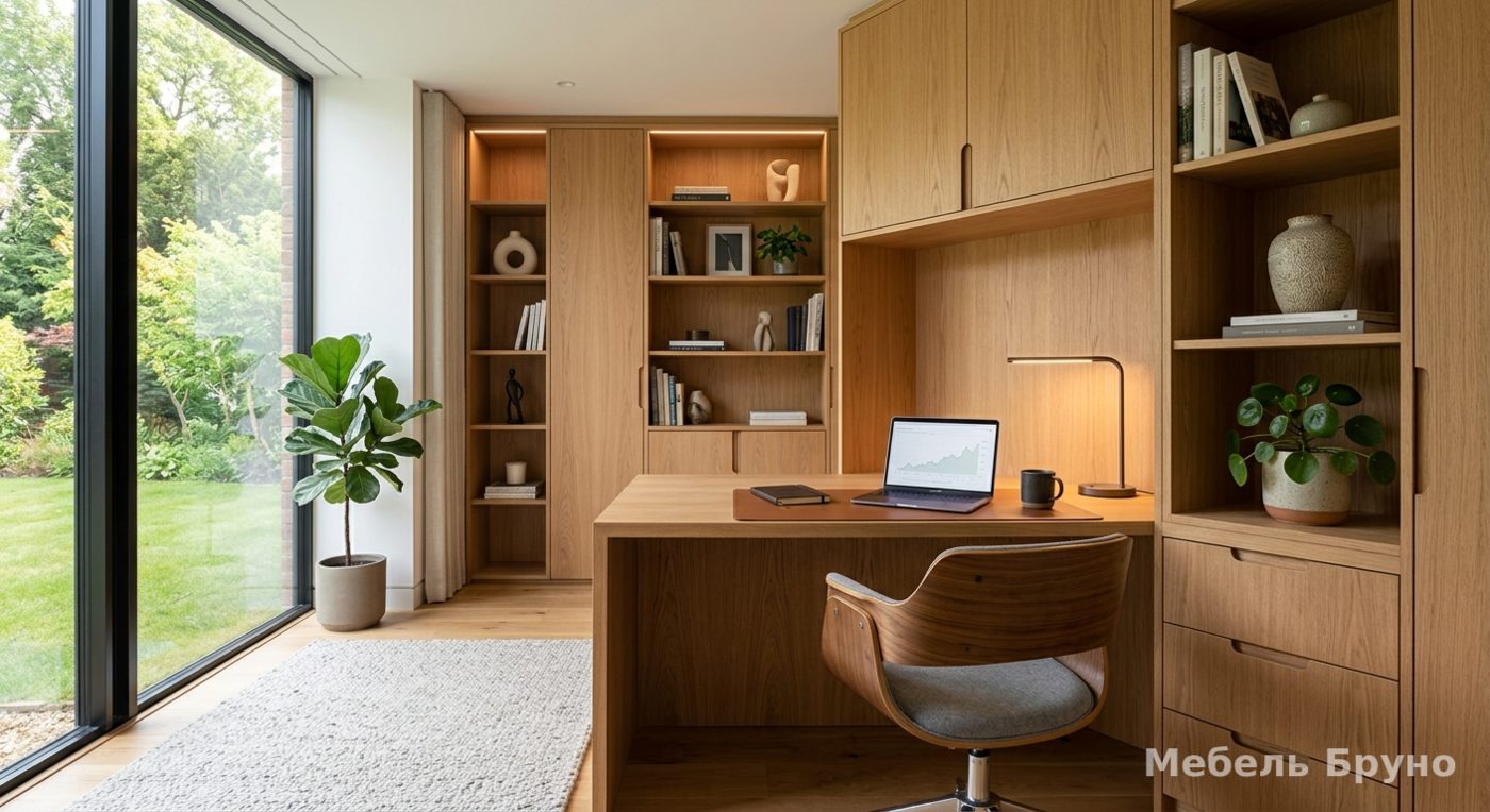 Шпонированный шкаф в современном кабинете