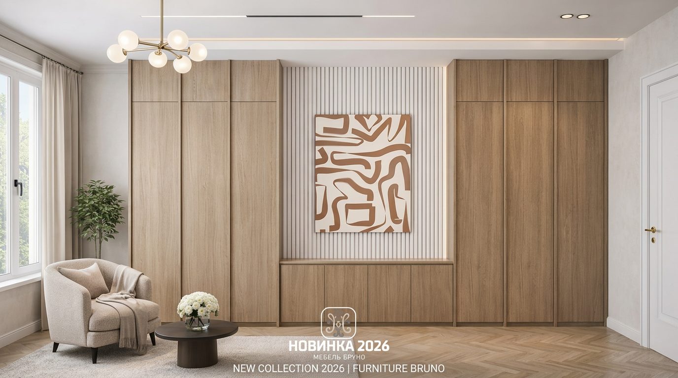 Встроенный шкаф от пола до потолка в спальне, минимализм, дуб