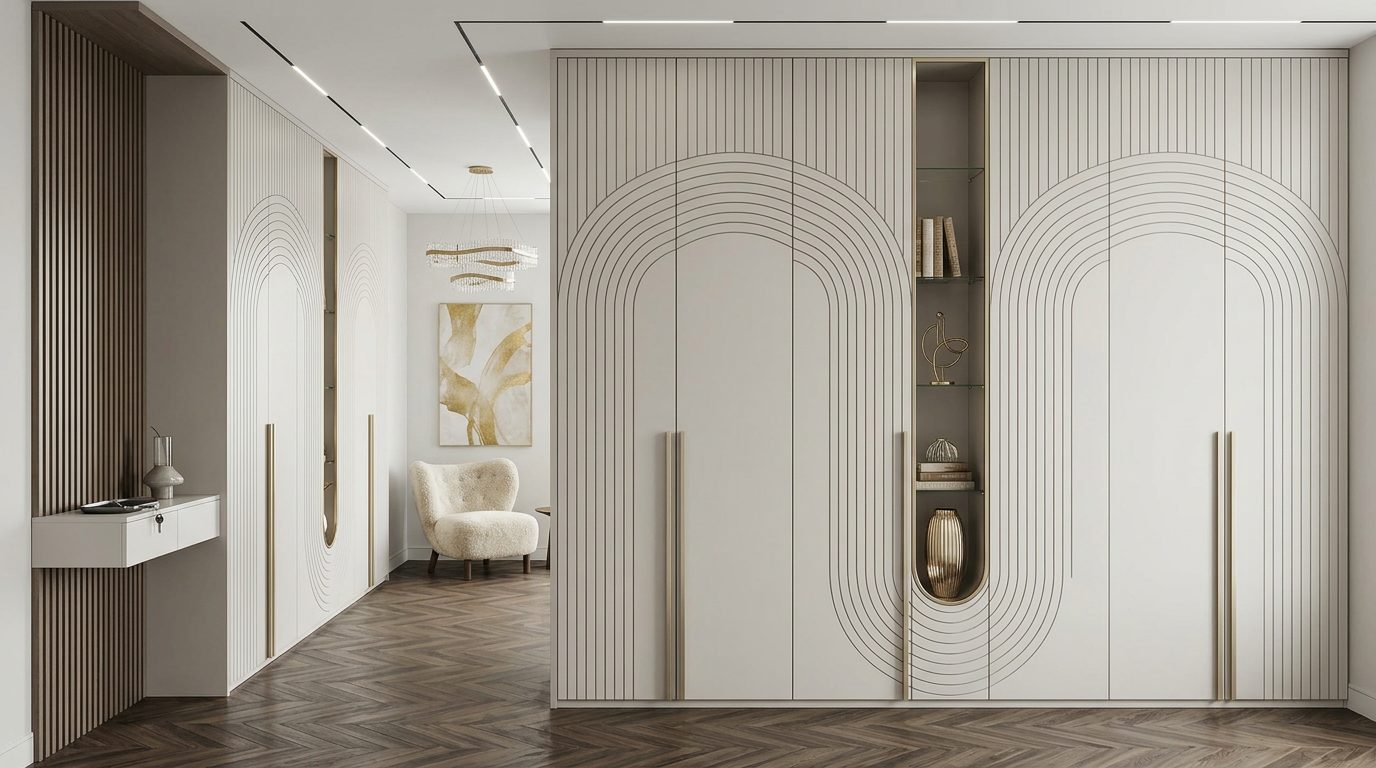 Встроенная мебель в узкой прихожей, решение для хранения